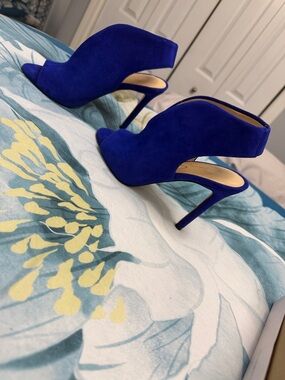 Jessica Simpson Cobalt Blue Suede Peep-Toe Stiletto Heels